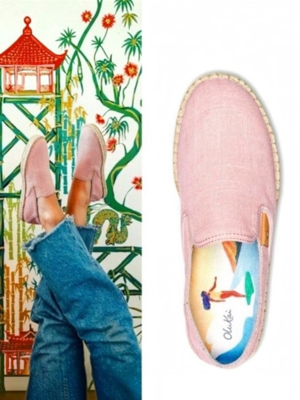 OluKai Kaula Pa‘a Kapa Espadrille Slip-on Rose Sea Salt Sz US 9; EU 39 LIKE NEW